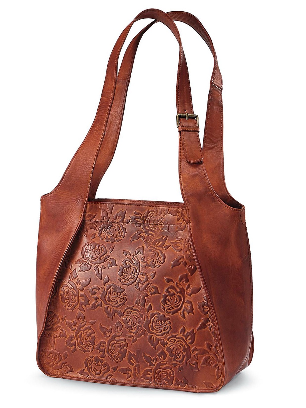 NWOT! 100% LEATHER Rose Embossed Shoulder Bag by NORTHSTYLE, COGNAQ
